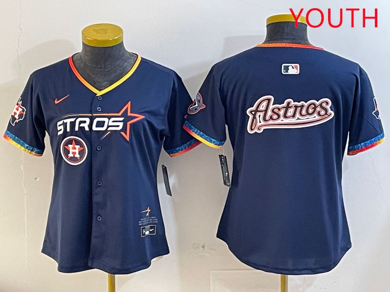 Youth Houston Astros Blank Drak Blue Fourth generation Joint Name 2025 Nike MLB Jersey style 12->youth mlb jersey->Youth Jersey